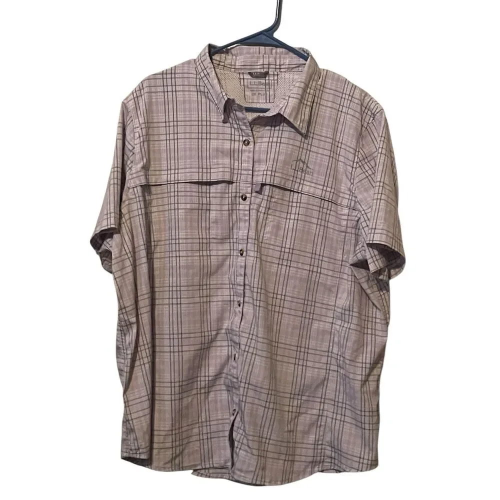 L.L. Bean Womens Purple Gray Plaid Vented Button Up Fishing Shirt Size 2X Plus